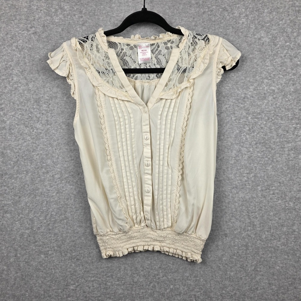 No Boundaries Shirt Girls‎ Medium Cream Lace Ruffle Button Front Boho Top